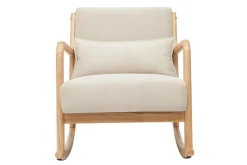 Miliboo Schaukelstuhl skandinavisch aus hellem Holz und beigem Stoff mit Samteffekt DERRY* Design-sessel|Schaukelstühle
