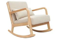 Miliboo Schaukelstuhl skandinavisch aus hellem Holz und beigem Stoff mit Samteffekt DERRY* Design-sessel|Schaukelstühle