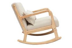Miliboo Schaukelstuhl skandinavisch aus hellem Holz und beigem Stoff mit Samteffekt DERRY* Design-sessel|Schaukelstühle
