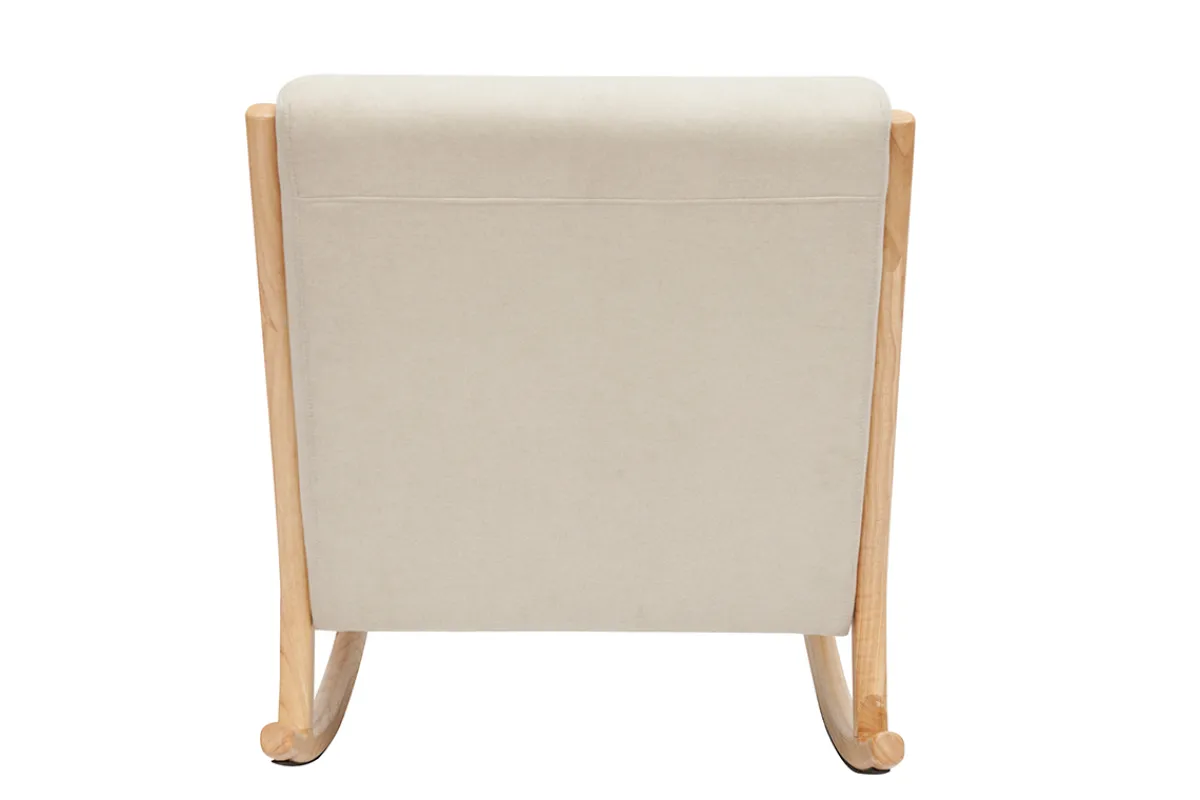 Miliboo Schaukelstuhl skandinavisch aus hellem Holz und beigem Stoff mit Samteffekt DERRY* Design-sessel|Schaukelstühle
