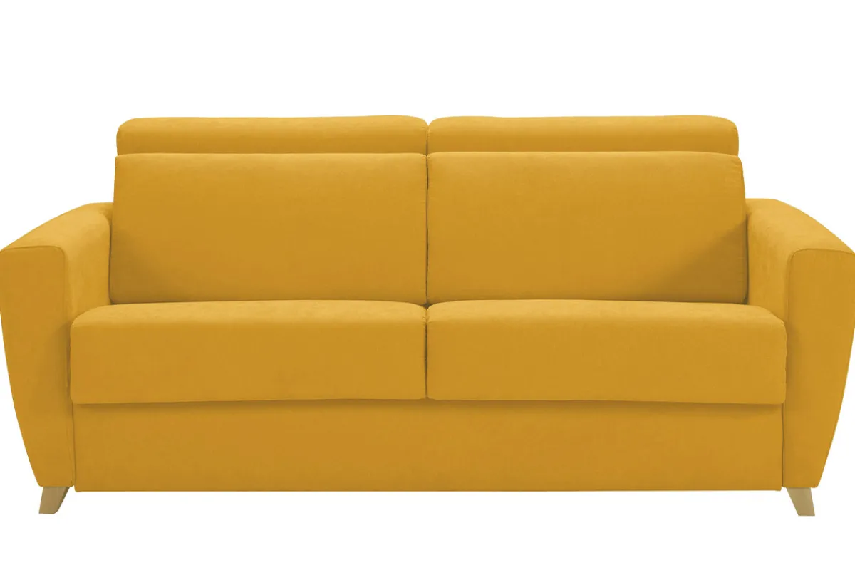 Miliboo Schlafcouch mit verstellbaren Kopfstützen Gelb mit 13 cm Matratze 3-Sitzer GOYA* Schlafsofas