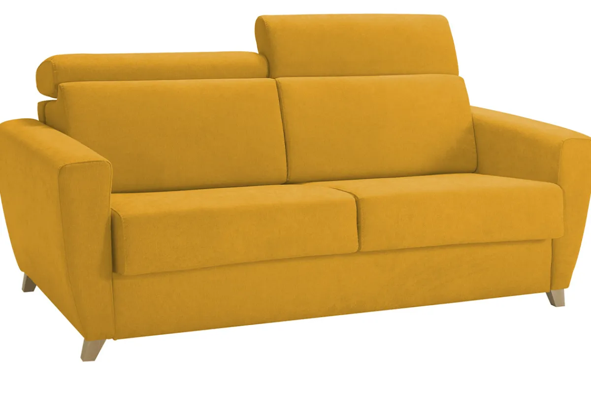 Miliboo Schlafcouch mit verstellbaren Kopfstützen Gelb mit 13 cm Matratze 3-Sitzer GOYA* Schlafsofas
