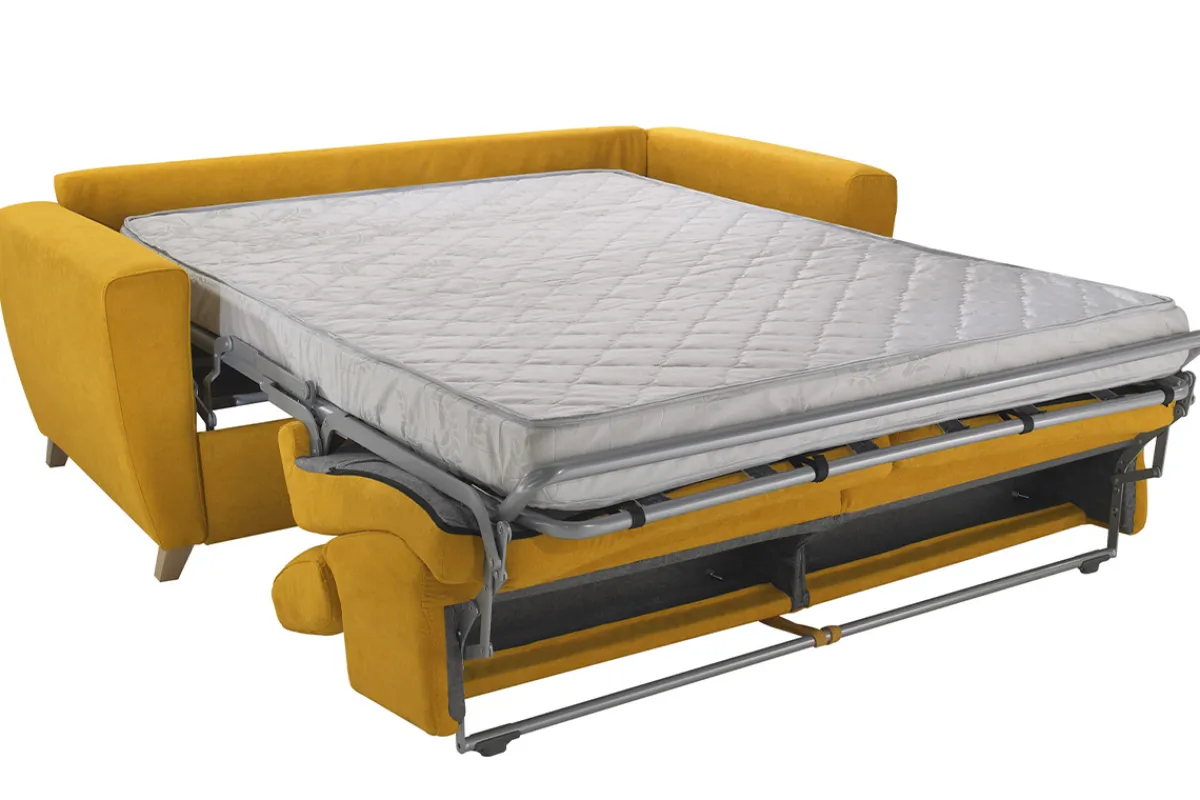 Miliboo Schlafcouch mit verstellbaren Kopfstützen Gelb mit 13 cm Matratze 3-Sitzer GOYA* Schlafsofas