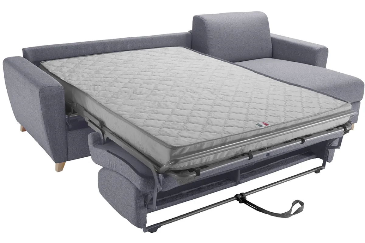 Miliboo Schlaf-Ecksofa mit Stauraum 4-Sitzer grauer Stoff und helles Holz anpassbar GRAHAM* Schlafsofas|Ecksofas