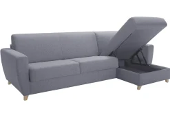 Miliboo Schlaf-Ecksofa mit Stauraum 4-Sitzer grauer Stoff und helles Holz anpassbar GRAHAM* Schlafsofas|Ecksofas