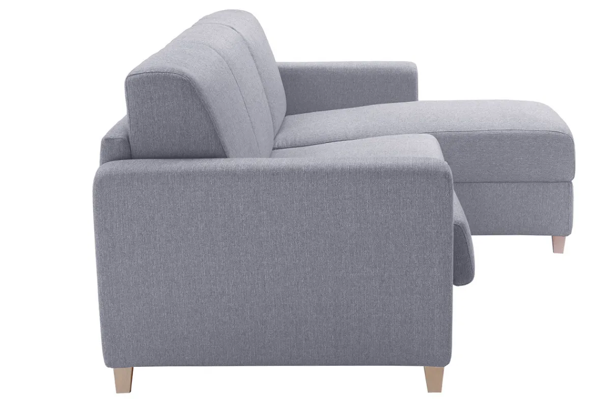Miliboo Schlaf-Ecksofa mit Stauraum 4-Sitzer grauer Stoff und helles Holz anpassbar GRAHAM* Schlafsofas|Ecksofas