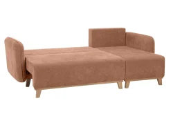 Miliboo Schlaf-Ecksofa modulierbar terracottafarbener Stoff mit Velours-Effekt und helles Holz 3-4 Sitzer ROMANE* Ecksofas