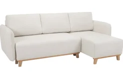 Miliboo Schlaf-Ecksofa modulierbar beiger Stoff mit Velours-Effekt und helles Holz 3-4 Sitzer ROMANE* Schlafsofas|Ecksofas