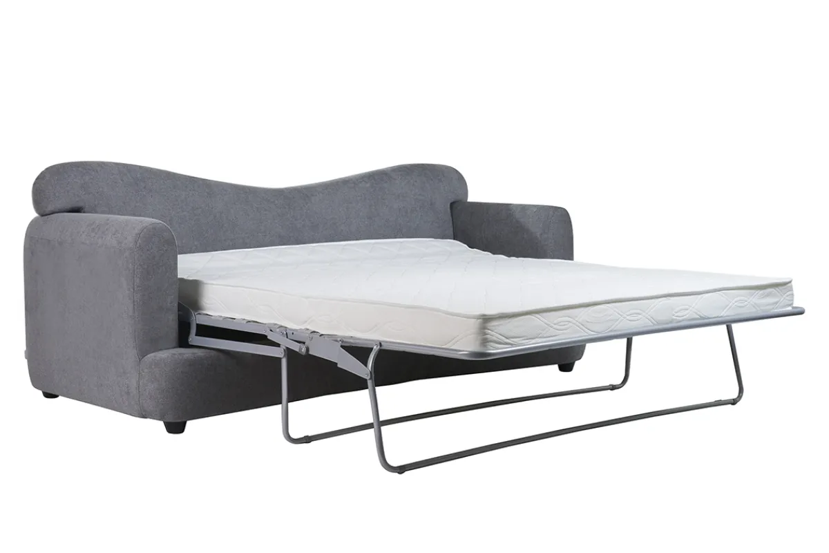 Miliboo Schlafsofa 3-4 Sitzer in grauem Stoff mit Samteffekt und abziehbarem Bezug SACHA* Schlafsofas