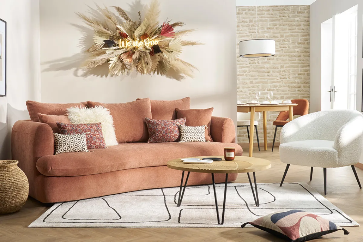 Miliboo Schlafsofa 3-4 Sitzer in terracottafarbenem Stoff mit Samteffekt und abziehbarem Bezug SACHA* Schlafsofas