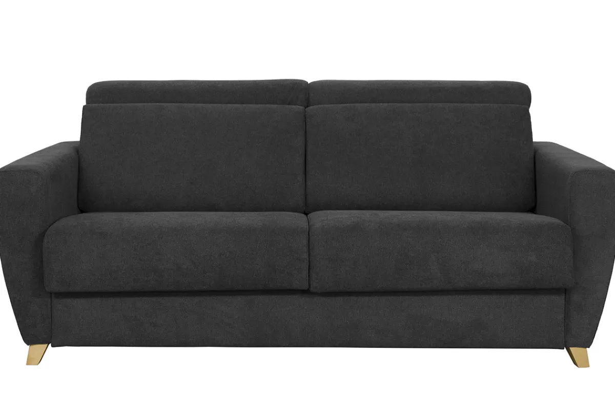 Miliboo Schlafsofa Matratze verstellbare Kopfstücke anthrazitgrauer Samt 140x190 cm GOYA* Schlafsofas