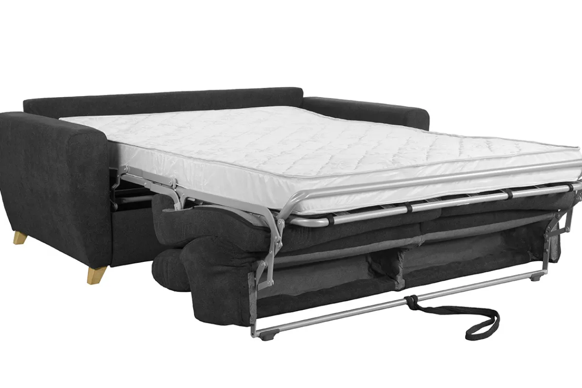 Miliboo Schlafsofa Matratze verstellbare Kopfstücke anthrazitgrauer Samt 140x190 cm GOYA* Schlafsofas