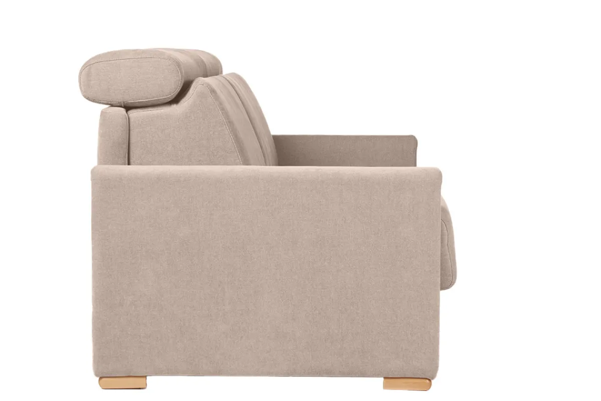 Miliboo Schlafsofa mit verstellbaren Kopfstützen für 3 Personen in beige-samtigem Effektgewebe mit einer Matratze von 18 cm NORO* Schlafsofas