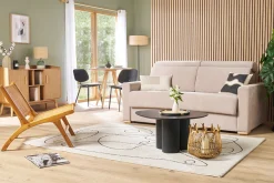 Miliboo Schlafsofa mit verstellbaren Kopfstützen für 3 Personen in beige-samtigem Effektgewebe mit einer Matratze von 18 cm NORO* Schlafsofas