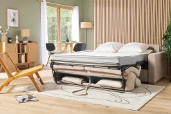 Miliboo Schlafsofa mit verstellbaren Kopfstützen für 3 Personen in beige-samtigem Effektgewebe mit einer Matratze von 18 cm NORO* Schlafsofas