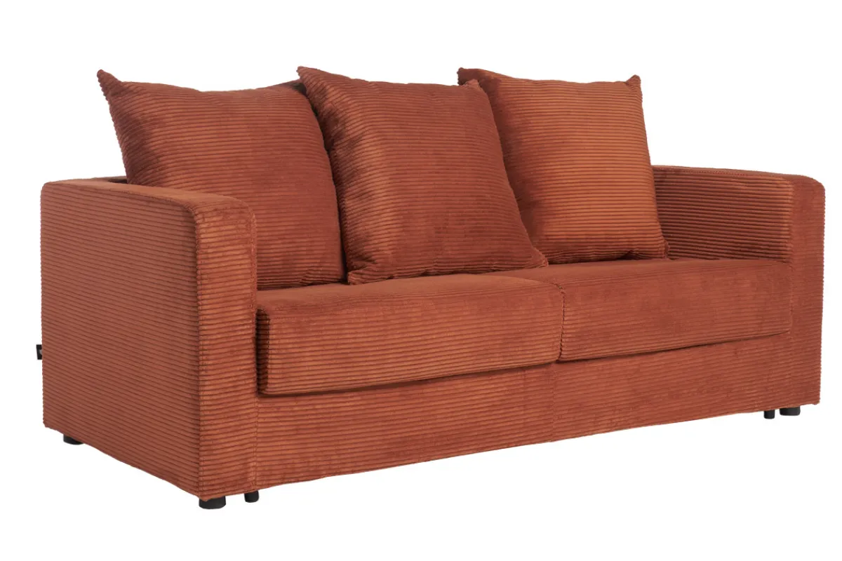 Miliboo Schlafsofa 3-Sitzer mit Cordstoff in Terracotta mit Matratze 13cm BACIO* Schlafsofas