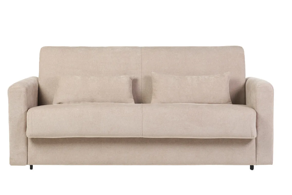 Miliboo Schlafsofa 3-Sitzer mit Stoffbezug in Samtoptik Beige Matratze 13cm LETTO* Schlafsofas