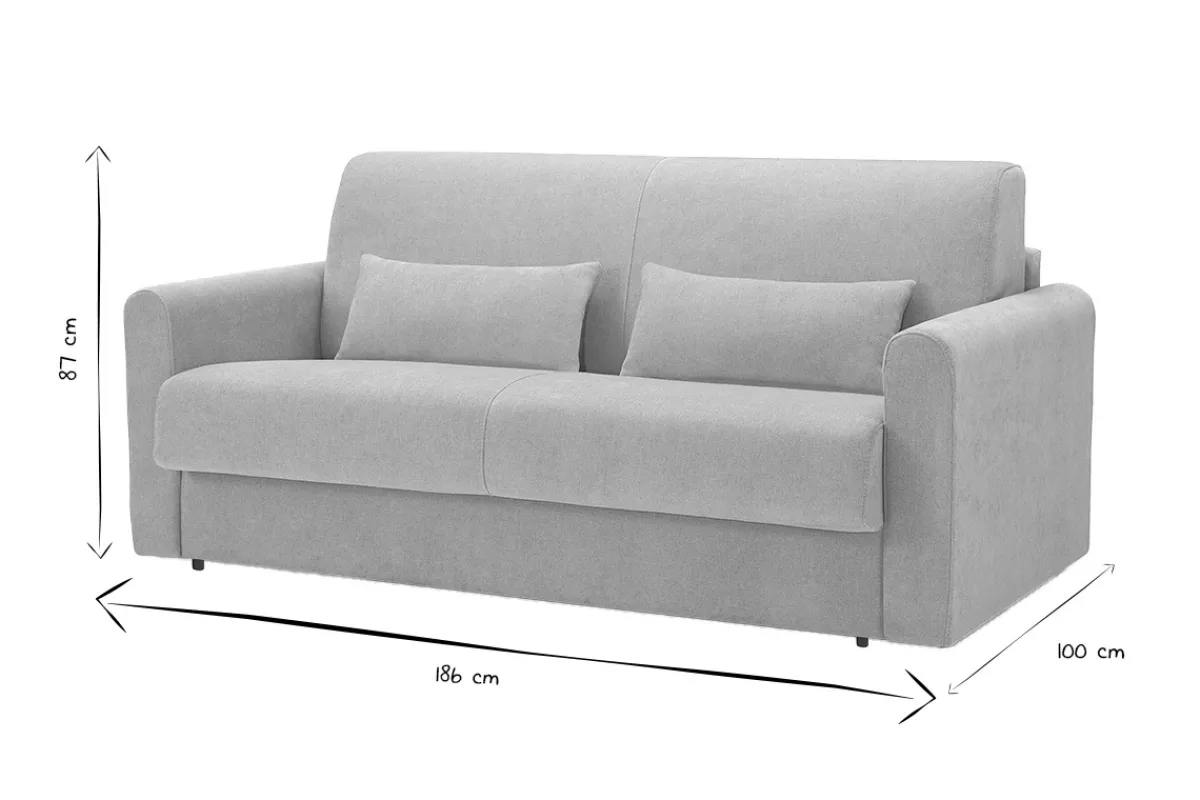 Miliboo Schlafsofa 3-Sitzer mit Stoffbezug in Samtoptik Beige Matratze 13cm LETTO* Schlafsofas