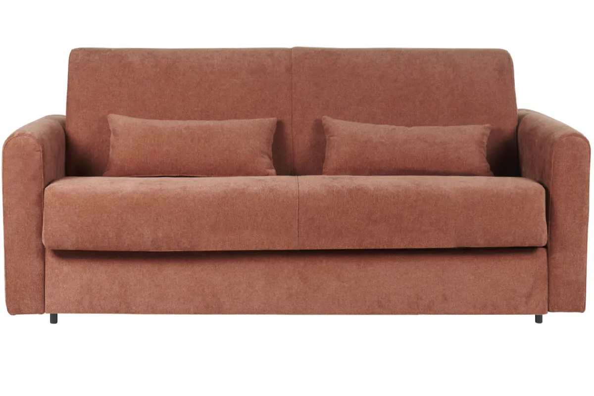 Miliboo Schlafsofa 3-Sitzer mit Stoffbezug in Samtoptik Terracotta Matratze 13cm LETTO* Schlafsofas