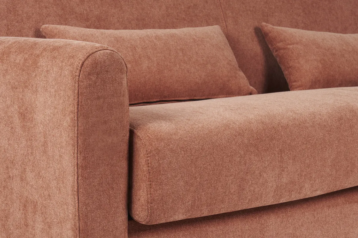 Miliboo Schlafsofa 3-Sitzer mit Stoffbezug in Samtoptik Terracotta Matratze 13cm LETTO* Schlafsofas