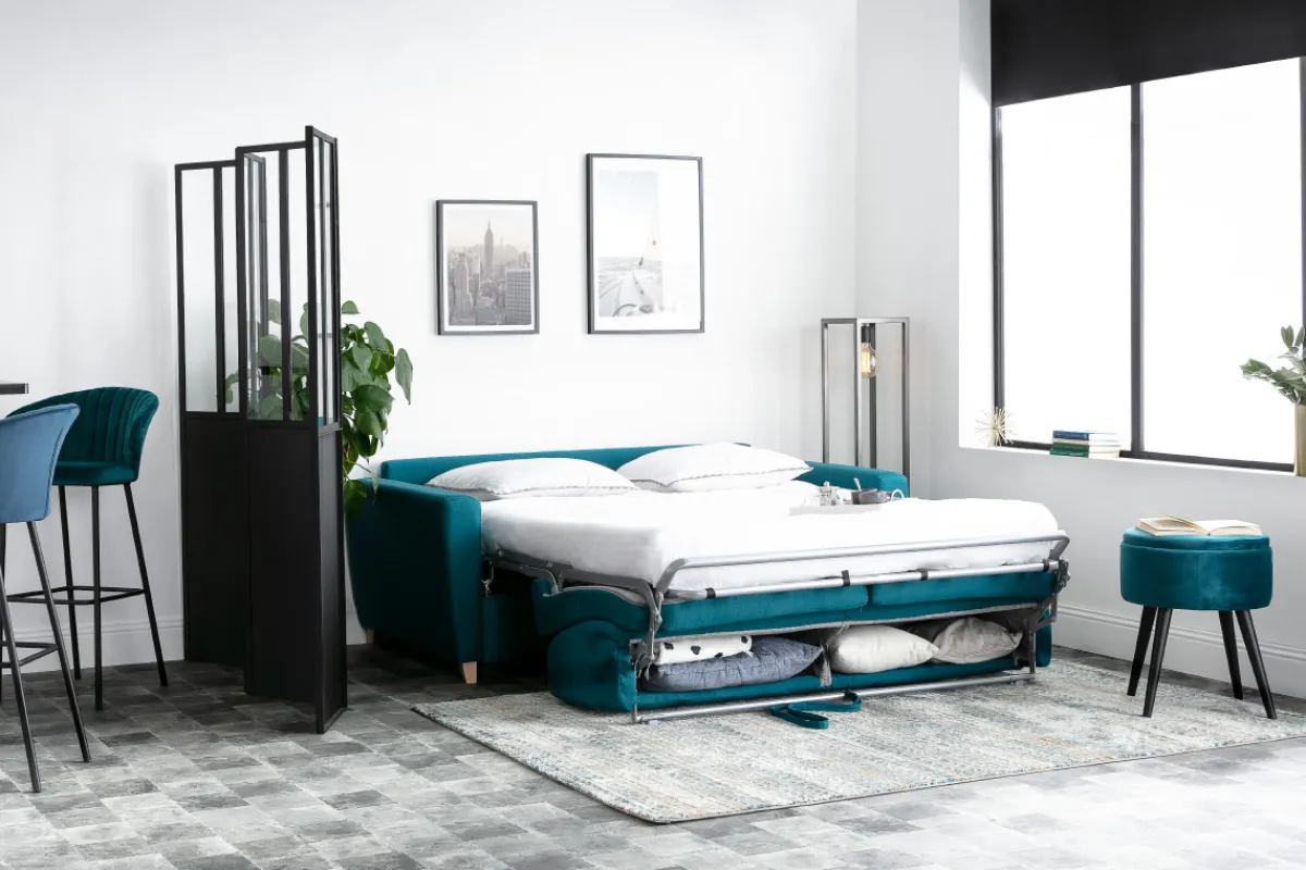 Miliboo Schlafsofa skandinavisch blaugrün und Holz GRAHAM* Schlafsofas