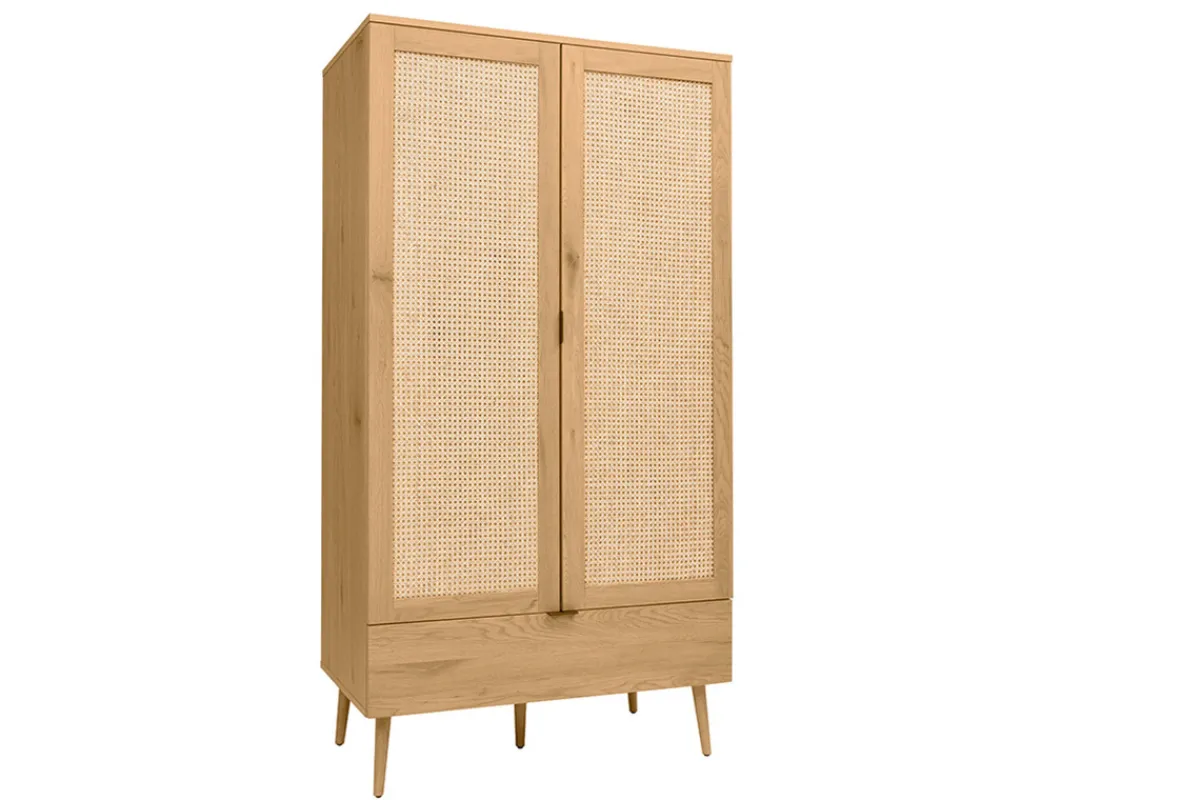 Miliboo Schrank in heller Holzoptik, Rattan und schwarzem Metall H190 cm MANILLE* Schränke