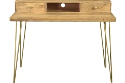 Miliboo Schreibtisch aus massivem, eingraviertem Mangoholz und vergoldetem Metall B115 cm LINIUM* Design-schreibtische