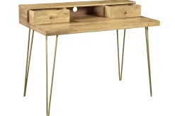 Miliboo Schreibtisch aus massivem, eingraviertem Mangoholz und vergoldetem Metall B115 cm LINIUM* Design-schreibtische