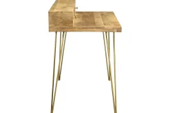 Miliboo Schreibtisch aus massivem, eingraviertem Mangoholz und vergoldetem Metall B115 cm LINIUM* Design-schreibtische