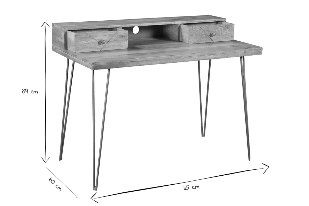 Miliboo Schreibtisch aus massivem, eingraviertem Mangoholz und vergoldetem Metall B115 cm LINIUM* Design-schreibtische