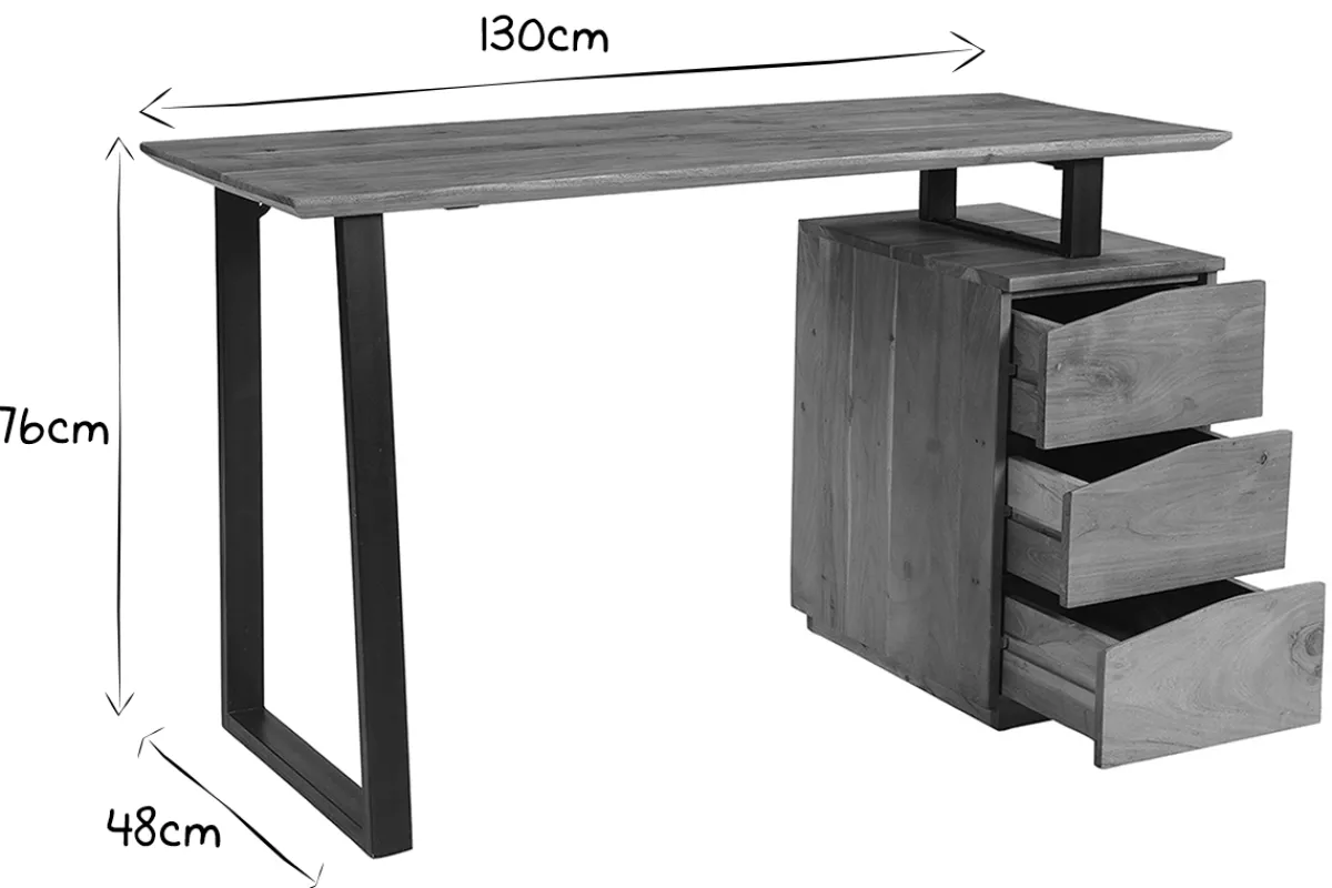 Miliboo Schreibtisch aus massivem Akazienholz und schwarzem Metall mit 3 Schubladen B130 cm HORACE* Design-schreibtische