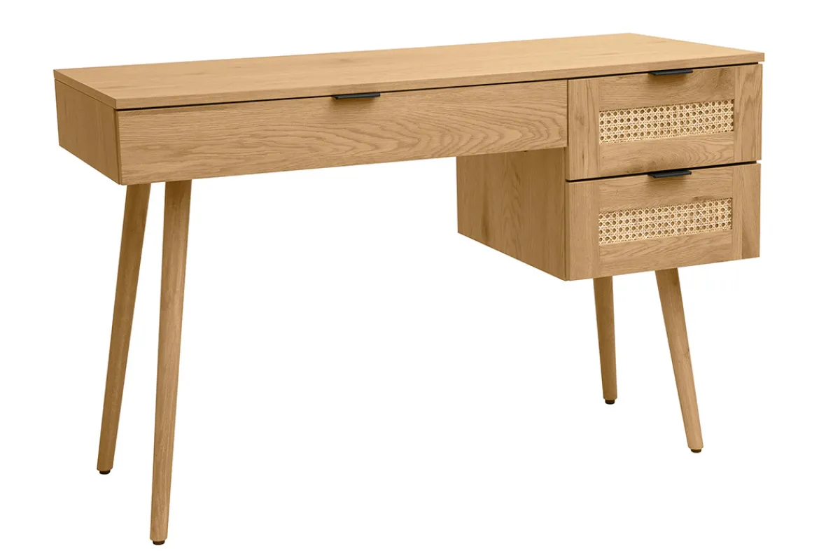 Miliboo Schreibtisch in heller Holzoptik, mit Rattan und schwarzem Metall, 3 Schubladen L120 cm MANILLE* Design-schreibtische