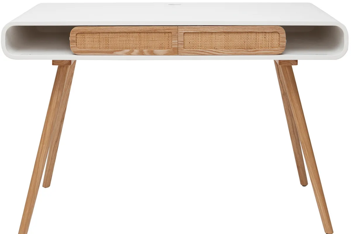 Miliboo Schreibtisch mit Schiebetüren und Flechtwerk L120 cm OLYMPE* Design-schreibtische