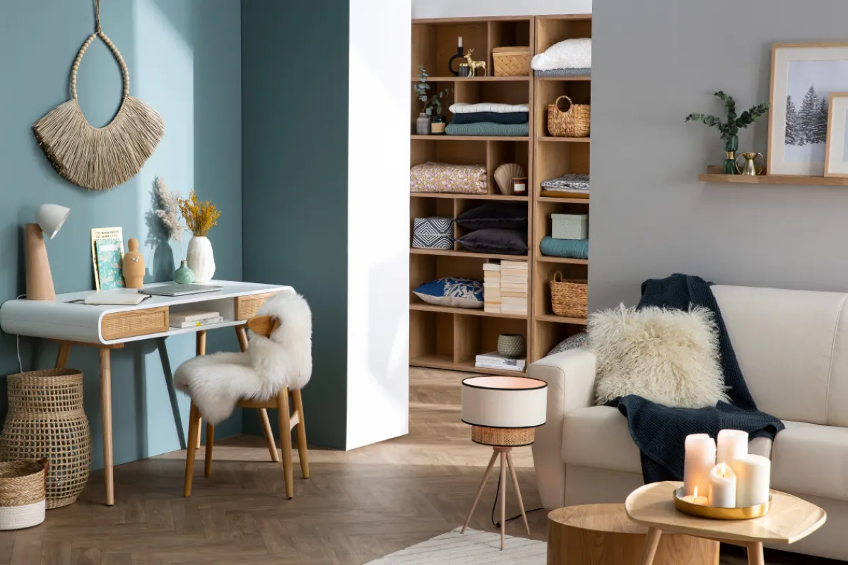 Miliboo Schreibtisch mit Schiebetüren und Flechtwerk L120 cm OLYMPE* Design-schreibtische