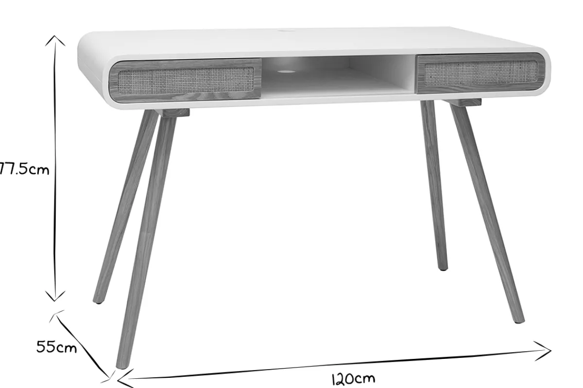 Miliboo Schreibtisch mit Schiebetüren und Flechtwerk L120 cm OLYMPE* Design-schreibtische