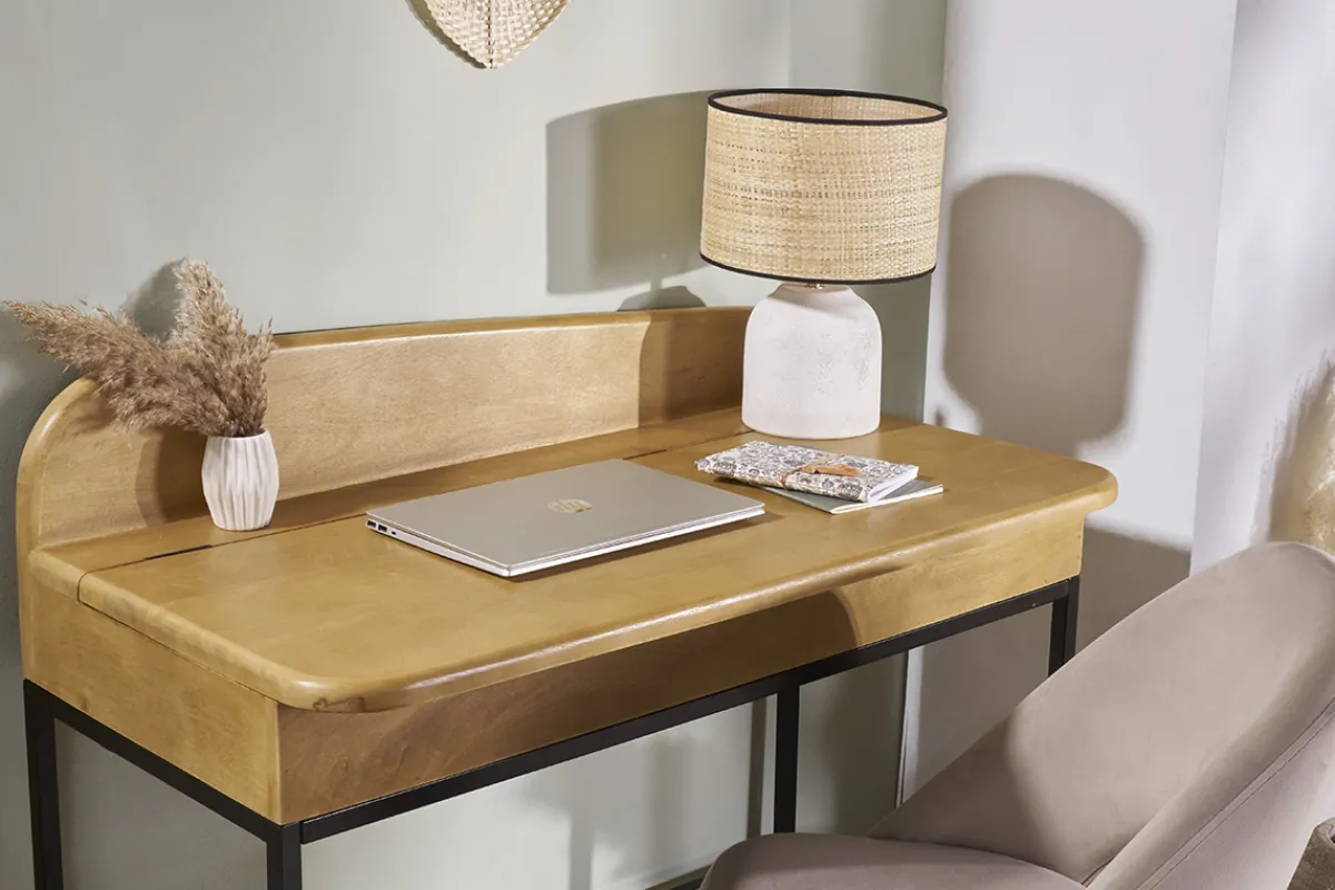 Miliboo Schreibtisch mit Stauraum aus massivem Mangoholz B100 cm SHIVA* Design-schreibtische