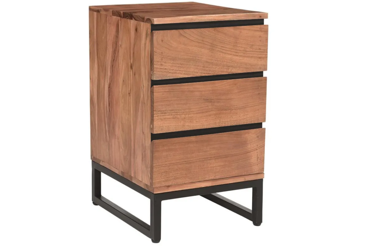 Miliboo Schreibtischcontainer mit 3 Schubladen aus massiver Akazie und Metallfuß HOORN* Design-schreibtische|Aufbewahrung Büro