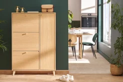 Miliboo Schuhschrank in hellem Holzdekor Eiche und goldfarbenem Metall B90 cm SILVESTRE* Schuhschränke
