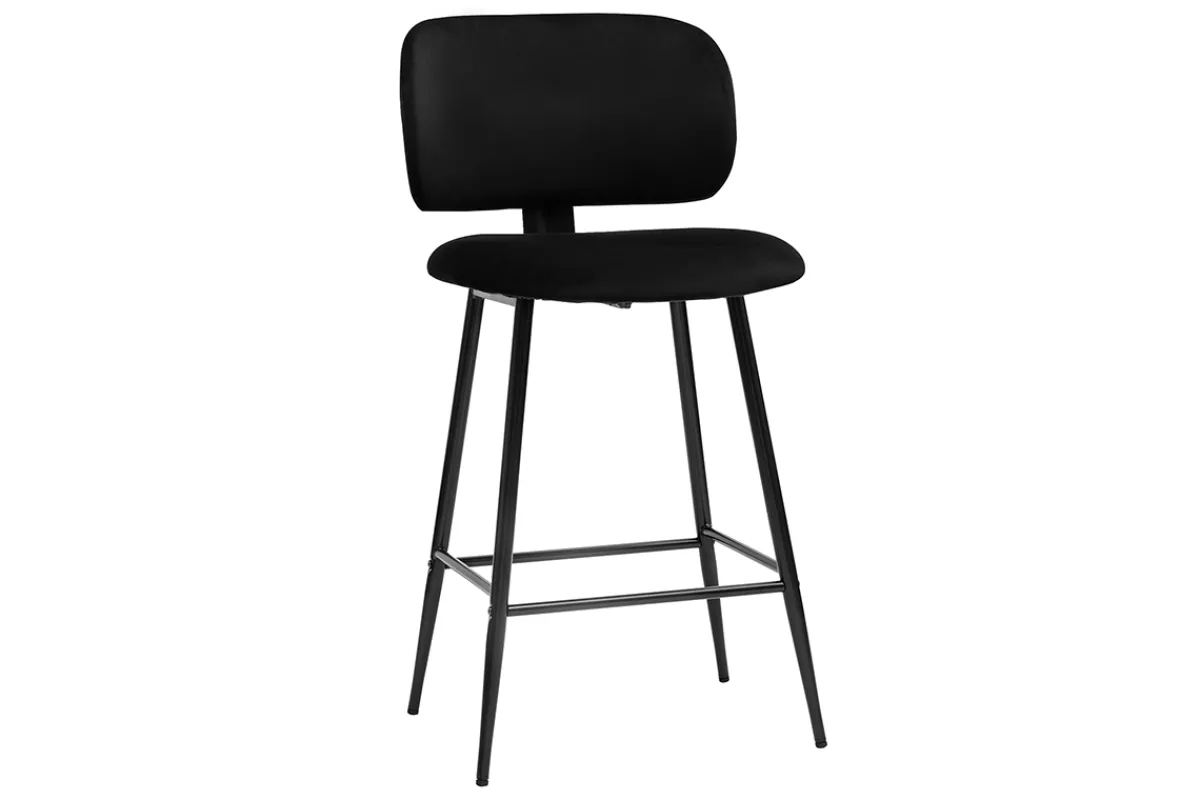 Miliboo Schwarze Barhocker aus Samtstoff und Metall H70 cm (2er-Set) ATRIUM* Barhocker
