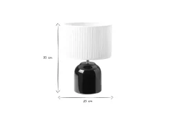 Miliboo Schwarze Tischlampe aus glänzender Keramik und Lampenschirm aus weißem Plissee-Stoff H35 cm PIEGA* Tischlampe|Tischlampe