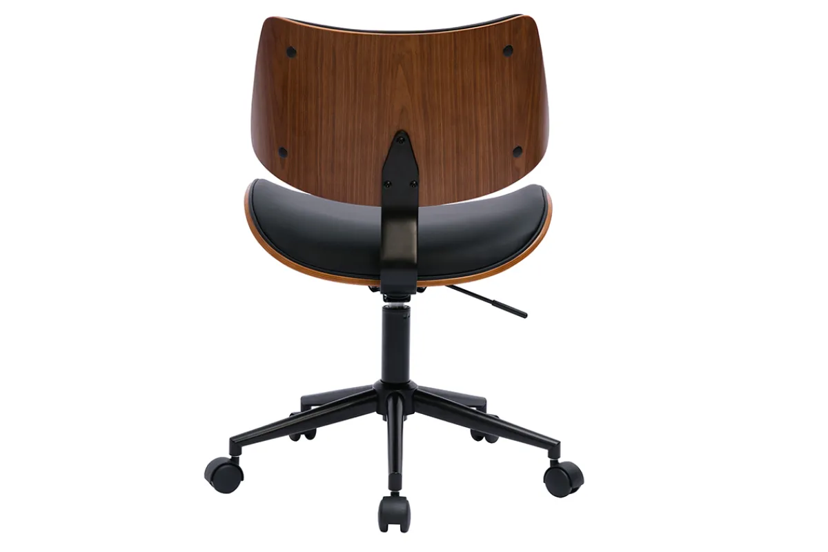 Miliboo Schwarzer Design-Bürostuhl mit Rollen, dunkles Walnussholz und schwarzes Metall MALMO* Bürostühle|Bürostuhl Zum Kleinen Preis