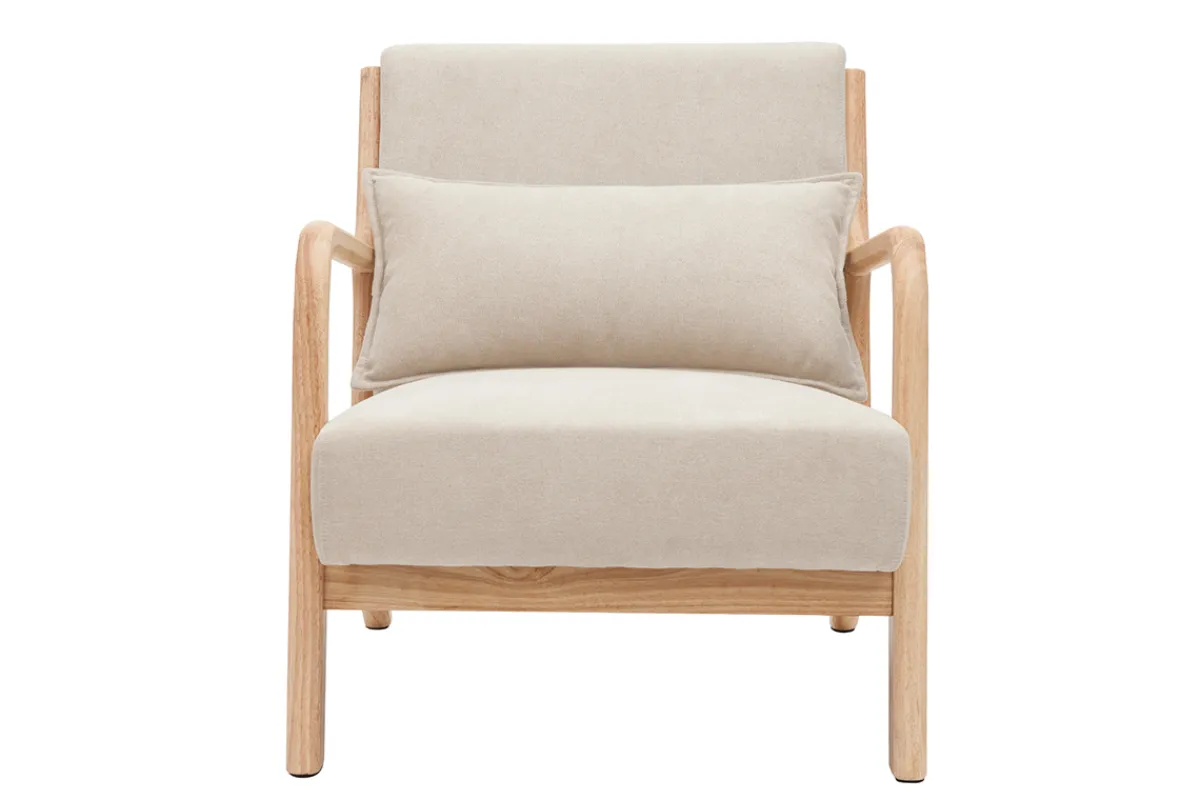Miliboo Sessel aus hellem Holz und beigem Stoff mit Samteffekt DERRY* Design-sessel|Sessel