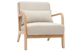 Miliboo Sessel aus hellem Holz und beigem Stoff mit Samteffekt DERRY* Design-sessel|Sessel
