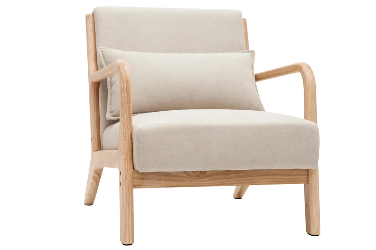 Miliboo Sessel aus hellem Holz und beigem Stoff mit Samteffekt DERRY* Design-sessel|Sessel