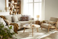Miliboo Sessel aus hellem Holz und beigem Stoff mit Samteffekt DERRY* Design-sessel|Sessel