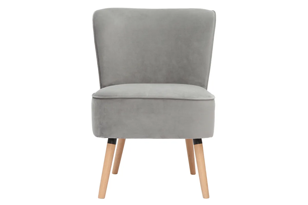 Miliboo Sessel aus hellgrauem Samtstoff und hellem Holz KAHLO* Design-sessel|Sessel