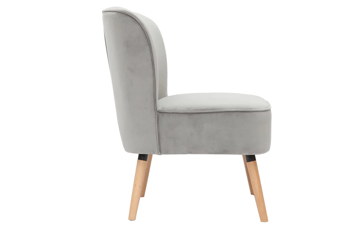 Miliboo Sessel aus hellgrauem Samtstoff und hellem Holz KAHLO* Design-sessel|Sessel