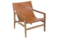 Miliboo Sessel aus Teakholz und hellbraunem Leder CHILLY* Design-sessel|Sessel