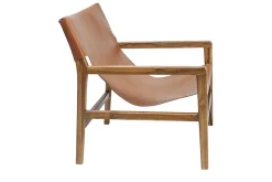 Miliboo Sessel aus Teakholz und hellbraunem Leder CHILLY* Design-sessel|Sessel