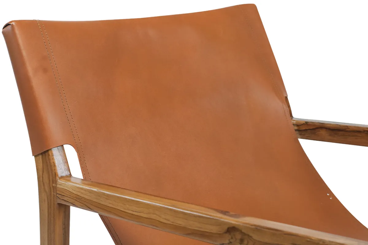 Miliboo Sessel aus Teakholz und hellbraunem Leder CHILLY* Design-sessel|Sessel